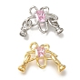 Brass Fold Over Clasps, Micro Pave Pink Cubic Zirconia, Cadmium Free & Nickel Free & Lead Free, Flower