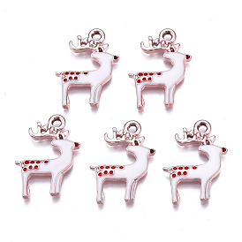 Alloy Enamel Pendants, Christmas Reindeer/Stag, White