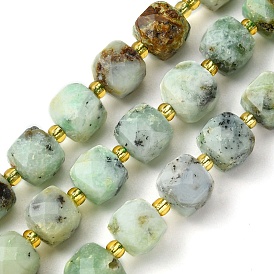 Natural Chrysoprase Beads Strands, with Seed Beads, Faceted Cube