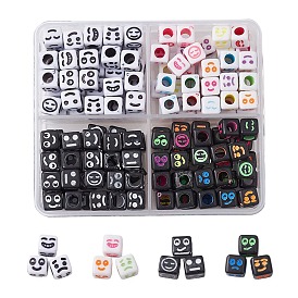 160Pcs 4 Styles Craft Acrylic Beads, Cube with Mixed Expression