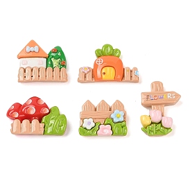 Opaque Resin Decoden Cabochons, Garden Fence, Mixed Shapes