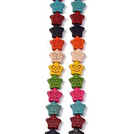 Synthetic Turquoise Beads Strands, Dyed, Star with Smiling Face