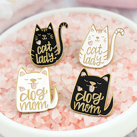 Adorable Dog Mom Cat Lady Enamel Pin Set with Oil Drop Heart and Smiling Face Backpack Badge