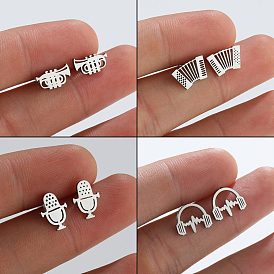  Music Theme Alloy Hollow Out Stud Earrings for Men Women
