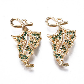 Brass Micro Pave Cubic Zirconia Pendants, Light Gold, Long-Lasting Plated, Cadmium Free & Lead Free, Leaf