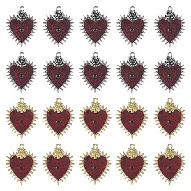 20 шт 2 цвета сплава эмалевые подвески, Сердце с розой