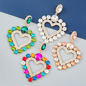 Sparkling Heart-shaped Earrings with Colorful Rhinestones for Women's Party Wear