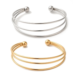 Ионное покрытие (ip) 304 открытые браслеты-манжеты из нержавеющей стали, три гладких регулируемых браслета для женщин