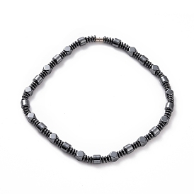 Disc & Column & Polygon Synthetic Hematite Beaded Necklace with Magnetic Clasp for Men Women