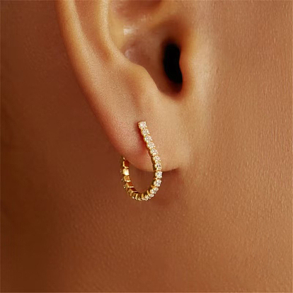 S925 Sterling Silver Oval Hoop Earrings, with Clear Cubic Zirconia