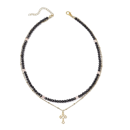 304 подвески-цепочки из нержавеющей стали с вишневым кварцевым стеклом и стеклянными ограненными круглыми бусинами с двойным слоем, золотые, чёрные