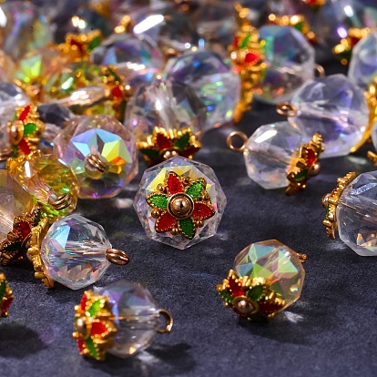 10 стеклянные брелоки шт., с металлической эмалевой фурнитурой, граненые, круглые