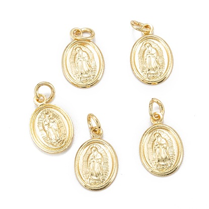 Brass Charms, Long-Lasting Plated, with Jump Ring, Oval with Saint
