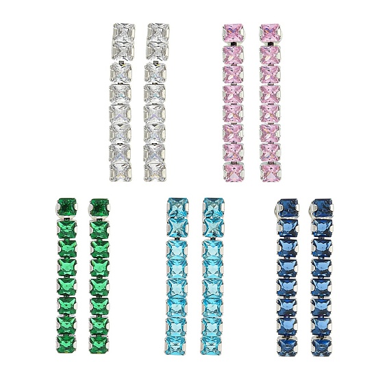 Латунные микро проложить серьги стержня кубического циркония, прямоугольные, платина