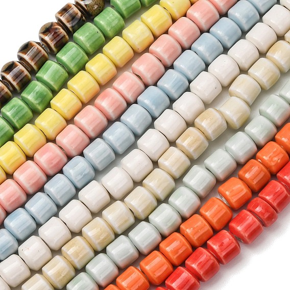 Cuentas de porcelana hechas a mano, porcelánico esmaltado brillante, barril