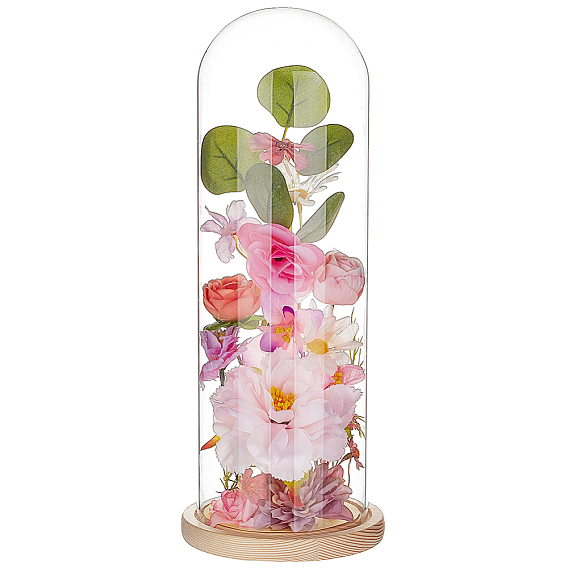 Clear Glass Dome Cover, Decorative Display Case, Cloche Bell Jar Terrarium with Wood Base