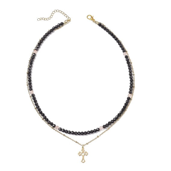 304 подвески-цепочки из нержавеющей стали с вишневым кварцевым стеклом и стеклянными ограненными круглыми бусинами с двойным слоем, золотые, чёрные