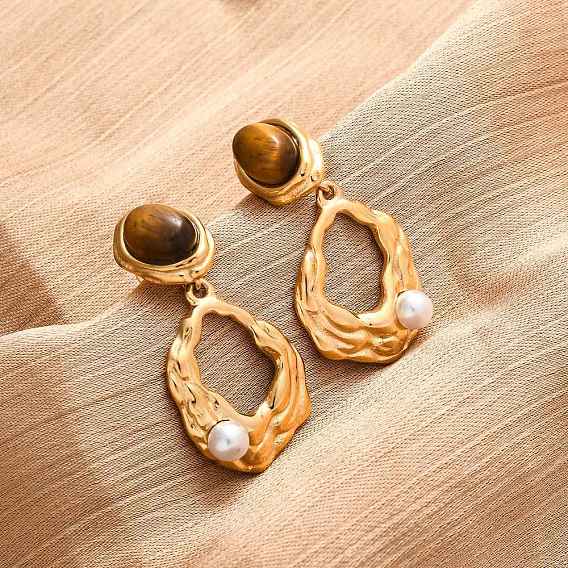 304 овальные серьги-гвоздики из нержавеющей стали с тигровым глазом, с пластиковым