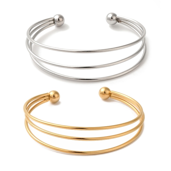 Ионное покрытие (ip) 304 открытые браслеты-манжеты из нержавеющей стали, три гладких регулируемых браслета для женщин