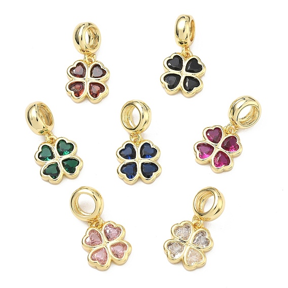 Подвеска в виде клевера в европейском стиле ко Дню Святого Патрика, латунная, инкрустированная кубическим цирконием., подвески с большим отверстием в виде клевера, стойки покрытие, долговечный, без кадмия и без свинца, реальный 18 k позолоченный