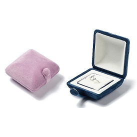 Square Velvet Ring Boxes, Wedding Ring Gift Case with Iron Snap Button
