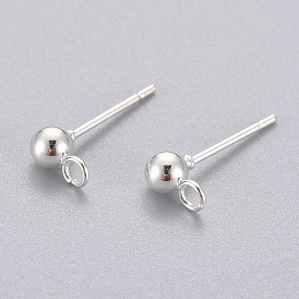 304 Stainless Steel Stud Earring Findings, with Loop, Round