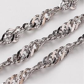 304 Stainless Steel Singapore Chains, Water Wave Chains, Soldered, 3mm