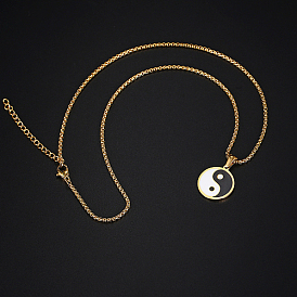 Stainless Steel Enamel Yin Yang Pendant Necklaces for Women