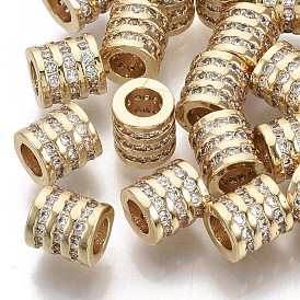 Micro cuivres ouvrent zircone cubique perles européennes, Perles avec un grand trou   , sans nickel, colonne, clair, réel 18 k plaqué or