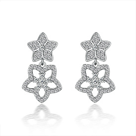 Sparkling Star Earrings with Full Zirconia Stones in 925 Sterling Silver - Luxurious Tassel Design for a Chic and Elegant Look