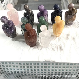 Gemstone Carved Healing Couple Figurines, Reiki Energy Stone Display Decorations