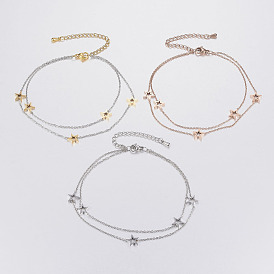 304 многоцепочечные ножные браслеты из нержавеющей стали, с карабин-лобстерами , звезда