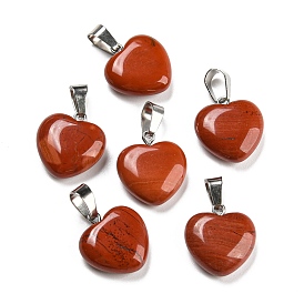 Природные красной яшмы подвески, Подвески-сердечки с латунной застежкой платинового цвета на дужке