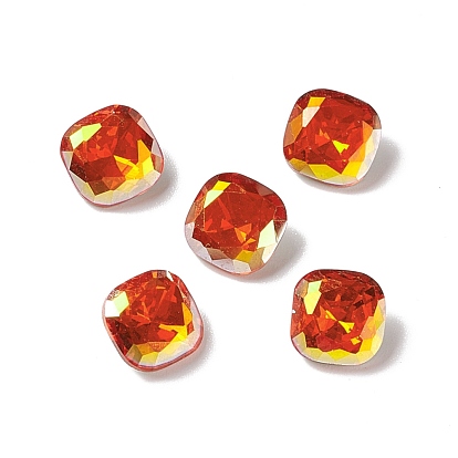 Light AB Style Eletroplate K9 Glass Rhinestone Cabochons, Pointed Back & Back Plated, Faceted, Square