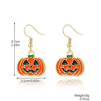 Halloween Theme Alloy and Enamel Dangle Earrings, Pumpkin, Golden