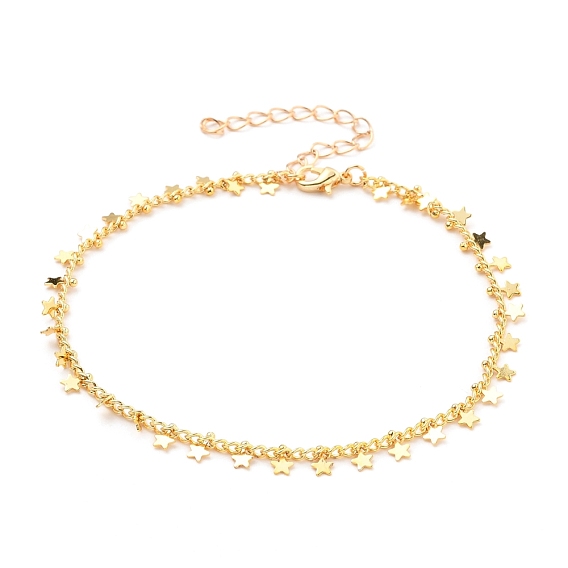 Brass Anklets, with Curb Chains and Lobster Claw Clasps, Star