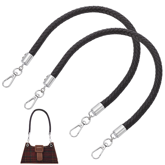 Плетеные круглые ручки для сумок из искусственной кожи, принадлежности для изготовления сумок, Сплав с застежками, цвет нержавеющей стали