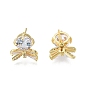 Clear Cubic Zirconia Flower of Life Stud Earrings, Brass Jewelry for Women, Nickel Free