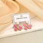304 Stainless Steel Enamel Four Petal Flower Dangle Earrings, Imitation Pearl Stud Earrings for Women, Golden