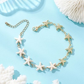 Браслеты из искусственной бирюзы и цепочек из нержавеющей стали для женщин, морская звезда