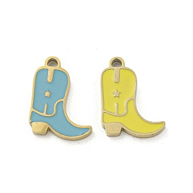 Ion Plating(IP) 316L Stainless Steel Charms, with Enamel, Real 18K Gold Plated, Cowboy Boot Charm