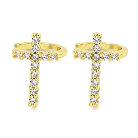 Brass Micro Pave Cubic Zirconia Cuff Earrings, Cross