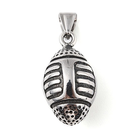 304 Stainless Steel Pendants, with 201 Stainless Steel Snap on Bails, 3D Rugby Charm