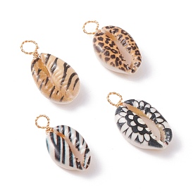 Natural Cowire Shell Pendants, with Real 18K Gold Plated Copper Findings