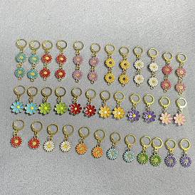 18 Paar Messing-Ohrringe mit Hebelverschluss, Blume, Legierung mit Emaille-Anhänger, golden