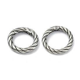 Tibetan Style 316 Surgical Stainless Steel Spring Gate Rings, Twist Round Ring