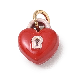 Alloy Enamel Pendants, Heart Lock Charms, Golden