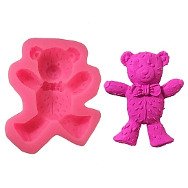 Food Grade Bear with Bowknot DIY Silicone Fondant Molds, Resin Casting Molds, for Chocolate, Candy Making