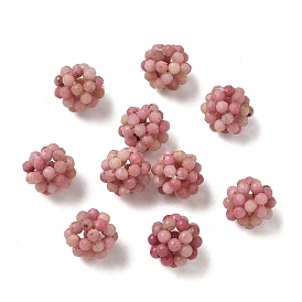 Natural Rhodonite Woven Beads, Cluster Beads, Faceted, Round