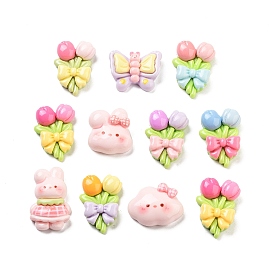 Cute Opaque Resin Decoden Cabochons, Rabbit/Flower/Clouds, Mixed Shapes